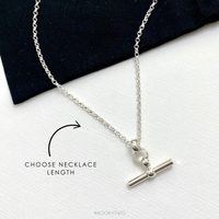 Image of silver T-bar necklace, perfect necklace for layering with other necklace from your collection. KookyTwo.