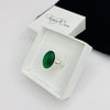 Sterling silver ring with emerald green agate gemstone adjustable ring. KookyTwo Everyday Jewellery.