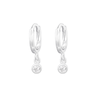 Mini Silver Hoops with Crystal Drop