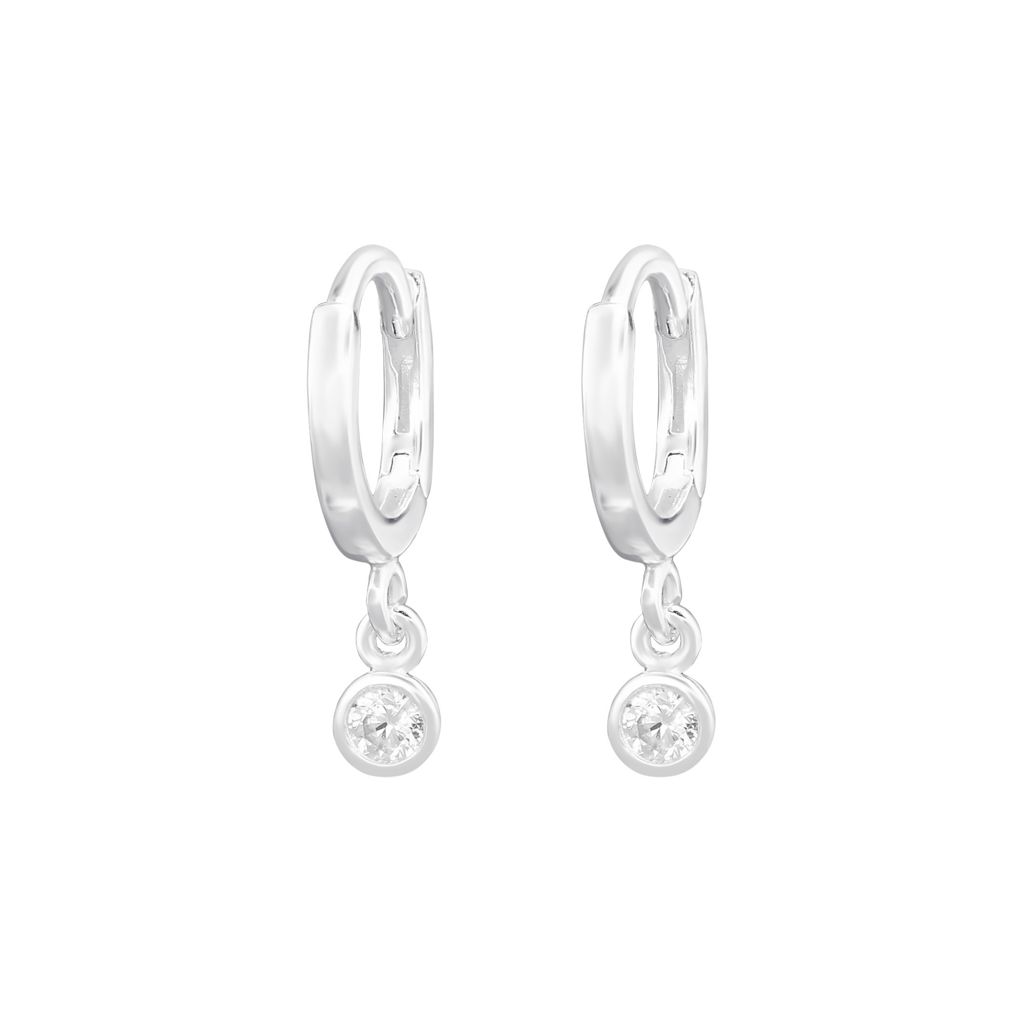 Mini Silver Hoops with Crystal Drop