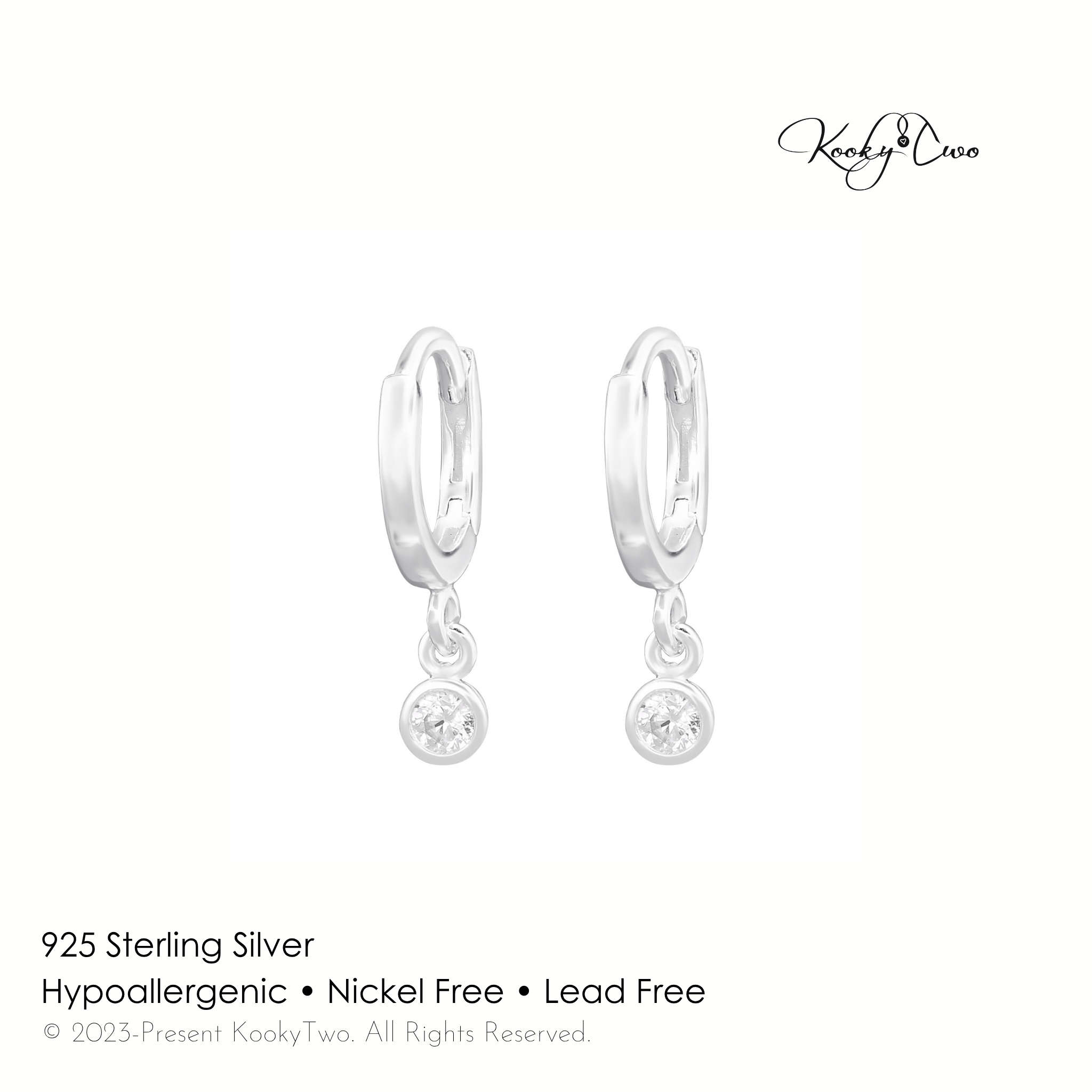 Mini Silver Hoops with Crystal Drop