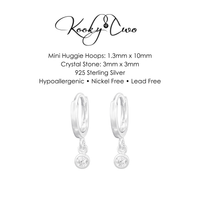 Mini Silver Hoops with Crystal Drop