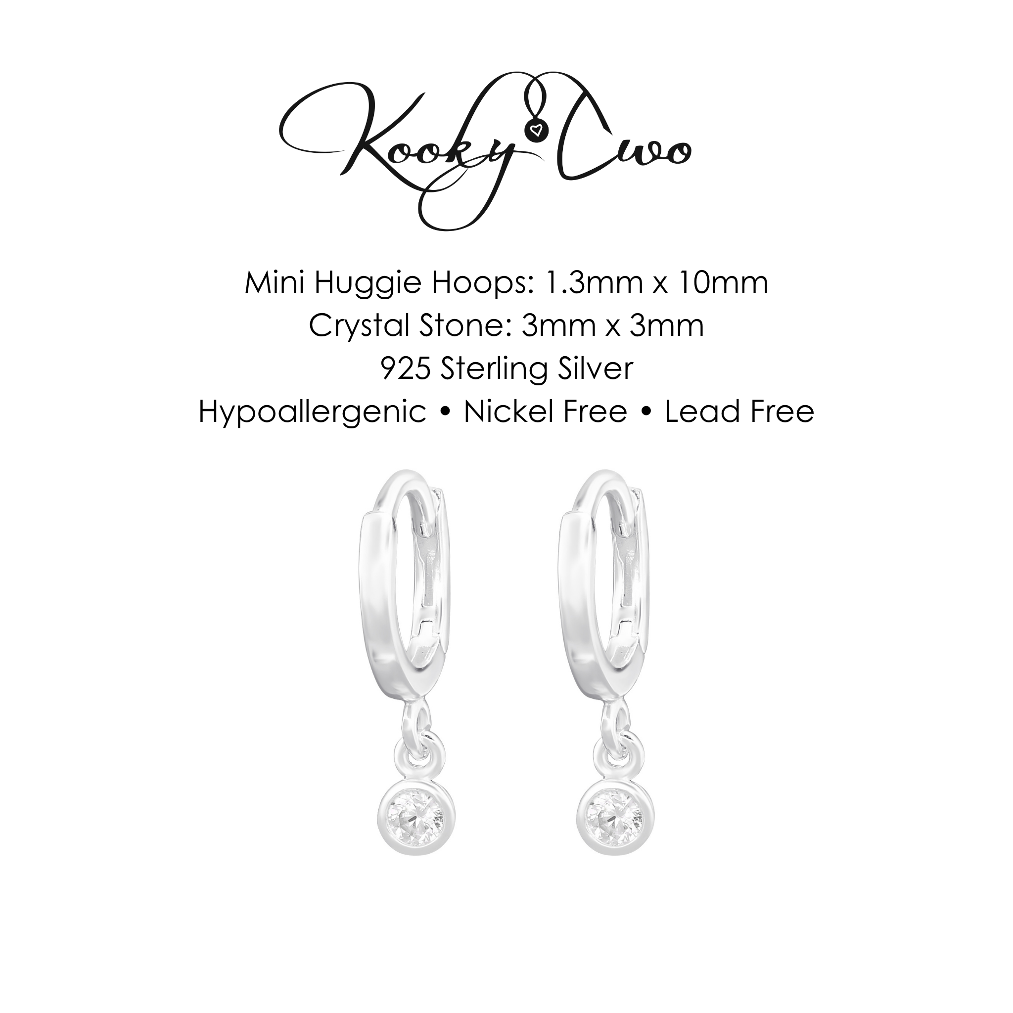 Mini Silver Hoops with Crystal Drop
