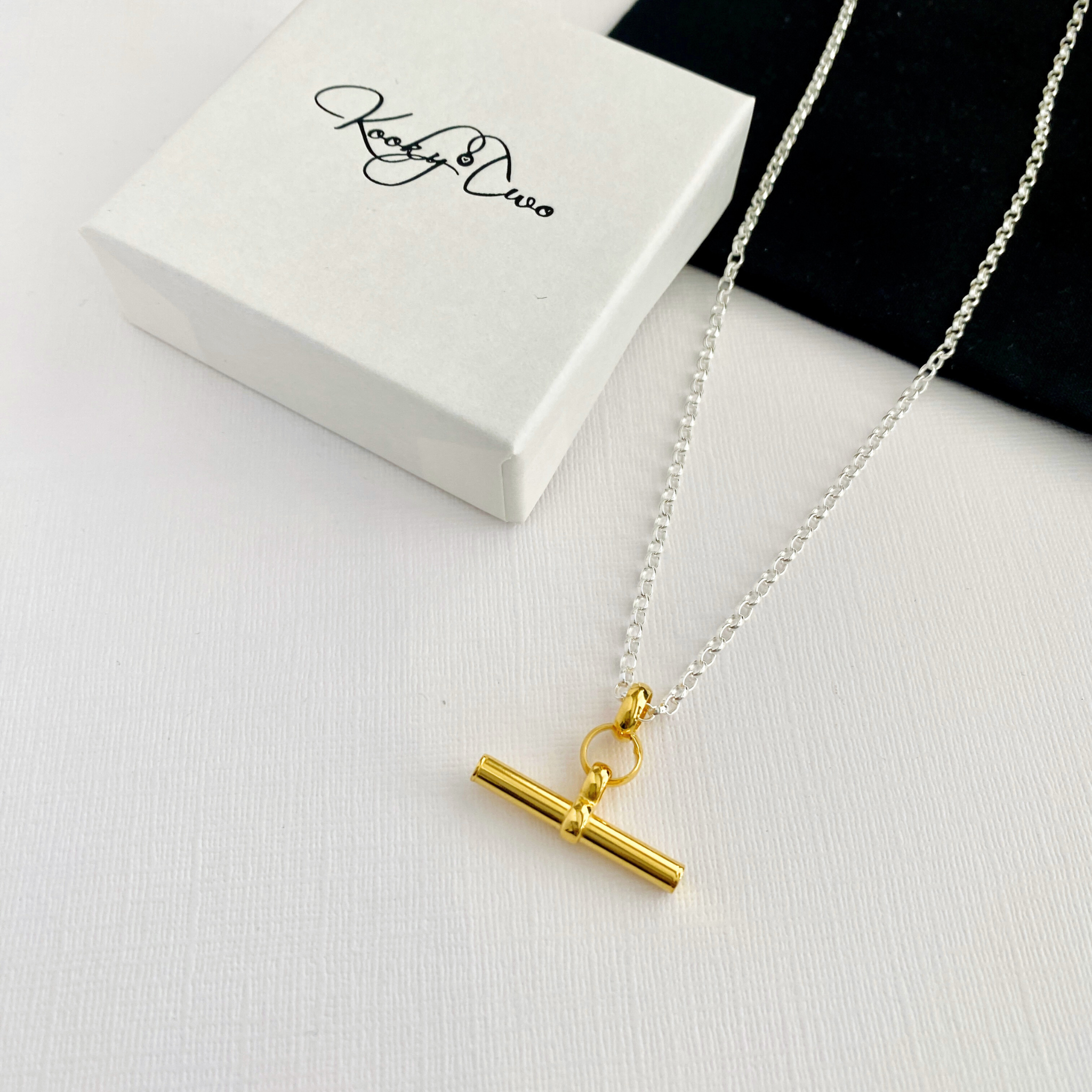 Mixed Metal Silver & Gold T-Bar Necklace