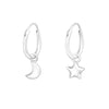 Silver Star and Moon Mini Hoop Earrings