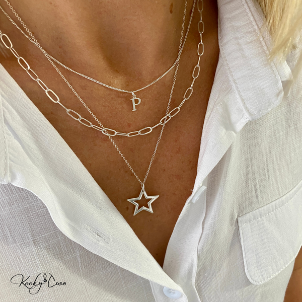 Octwine Layered Choker Necklace Set – Silver Star, Bar & Tassel Pendant Chunky Stacked Necklaces For Women (Set Of 3)