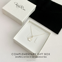 Jewellery necklace with paw design in a white gift box, accompanied by a complementary gift box.