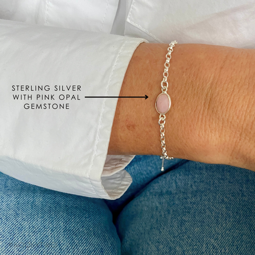 Silver Pink Opal Gemstone Chain Bracelet