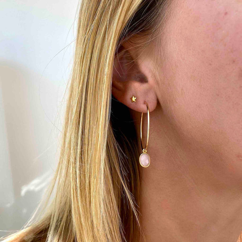 Gold Pink Opal Hoop Earrings