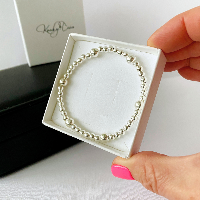 Minimalist and chic dainty sterling silver bracelet in box ready to be gifted and worn daily. KookyTwo.