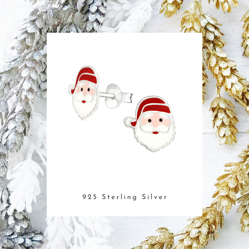 Christmas earrings with Santa Claus head in red and white for Christmas party and Christmas gift for her. KookyTwo.
