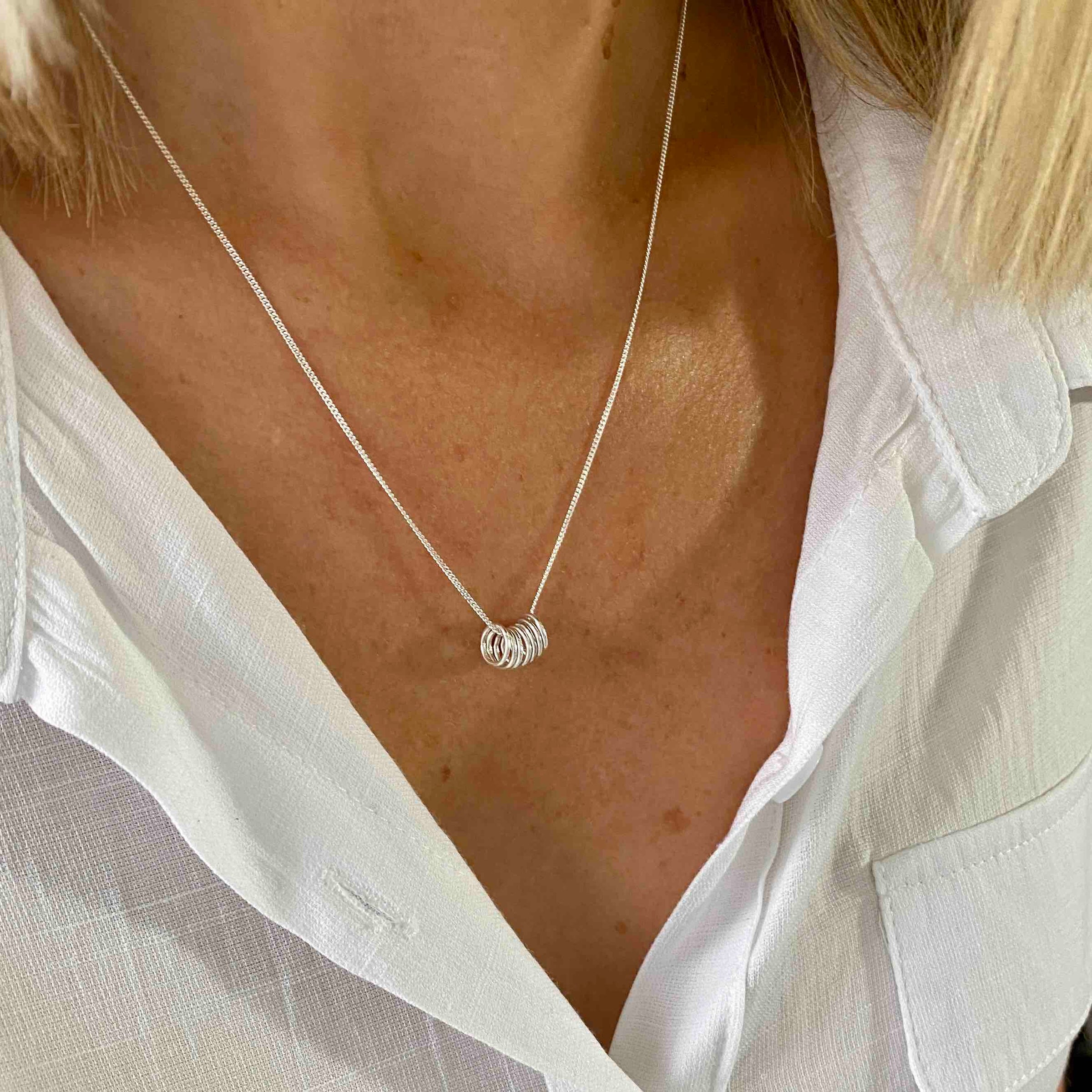 Seven Silver Rings Necklace