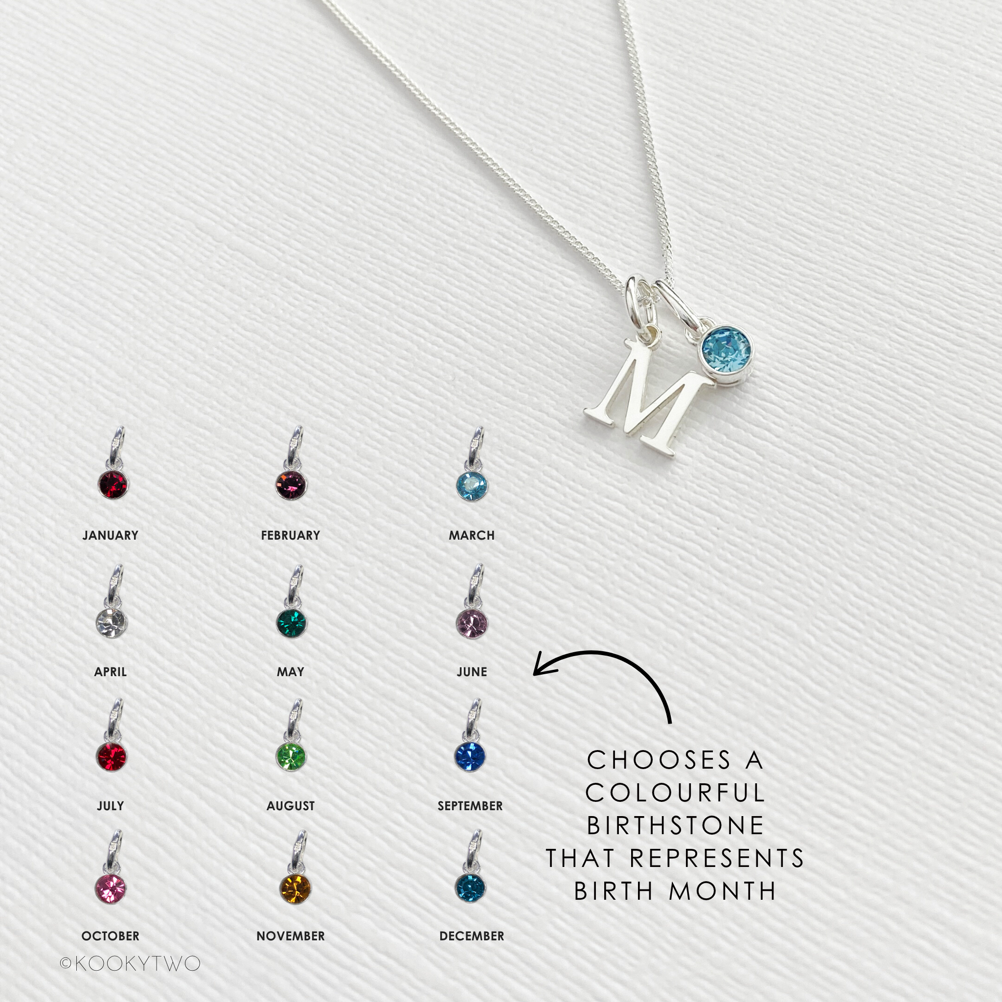 Silver Initial and Crystal Birthstone Necklace