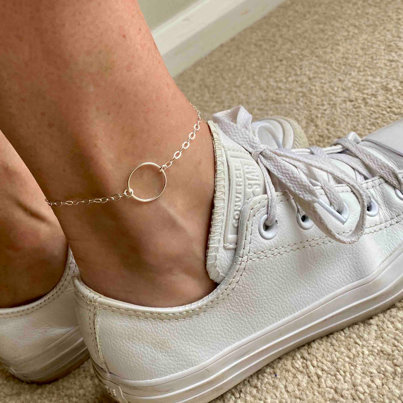 Silver Circle Anklet. Sterling silver anklet with circle charm.