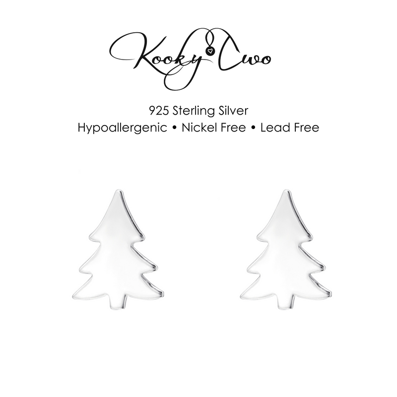 Silver Christmas Tree Earrings, plain style perfect for everyday through the festive season. KookyTwo.