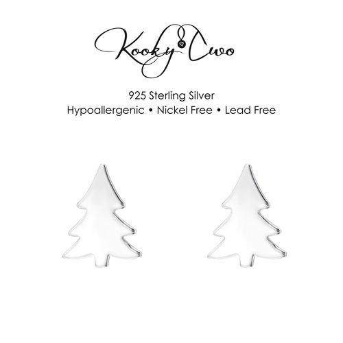 Silver Christmas Tree Earrings, plain style perfect for everyday through the festive season. KookyTwo.