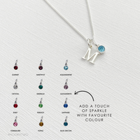 Silver Initial and Crystal Birthstone Necklace