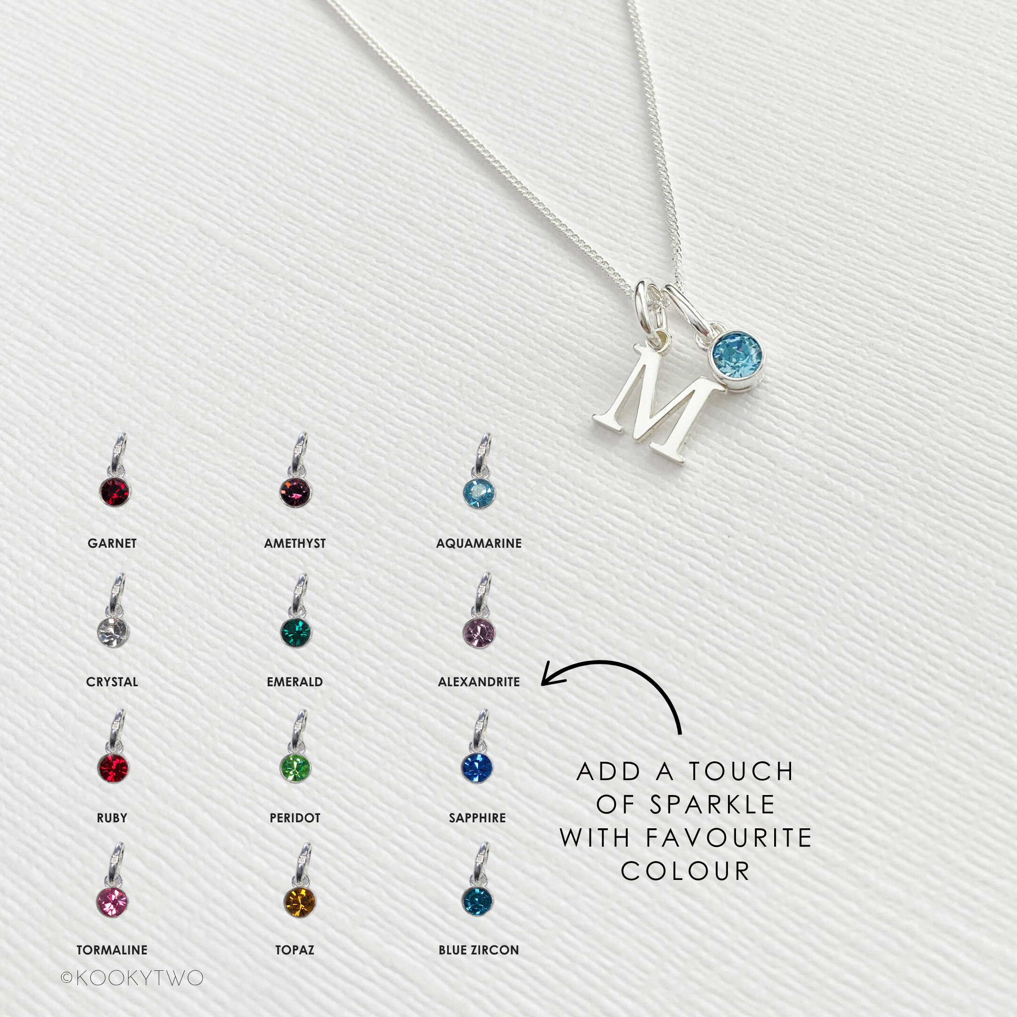 Silver Initial and Crystal Birthstone Necklace