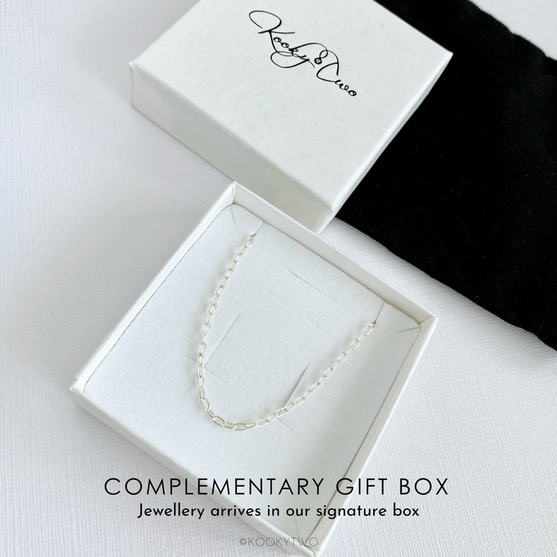 A gift ready chain bracelet presented in a white gift box. A beautifully crafted sterling silver bracelet comes with an adjustable clasp, making it a thoughtful gift for any jewellery lover. KookyTwo.