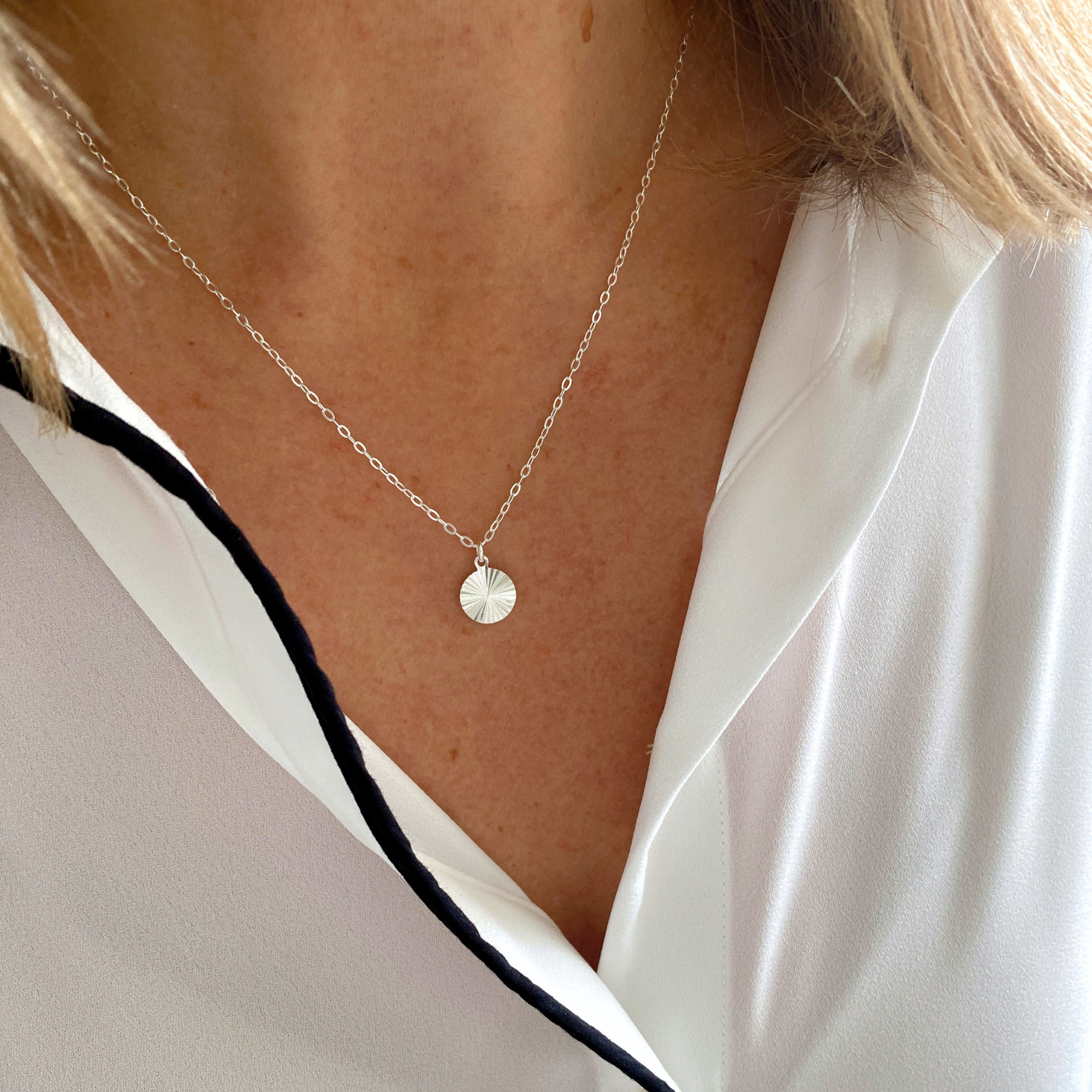 Sterling Silver Sparkle Disc Necklace
