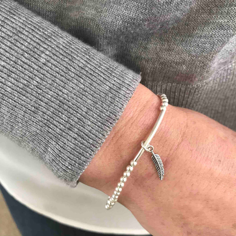Silver Feather Bracelet Feather Bracelet Feather Charm