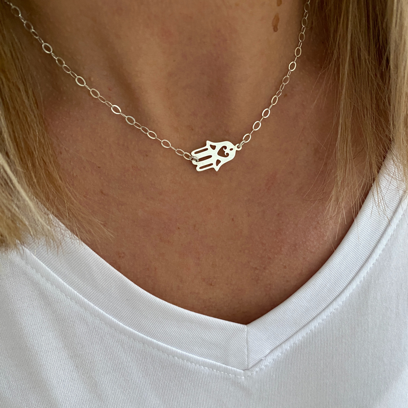 Hamsa Hand Necklace Silver Hamsa Charm Necklace Hamsa Pendant Necklace KookyTwo
