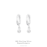 Mini Silver Hoops with Crystal Drop