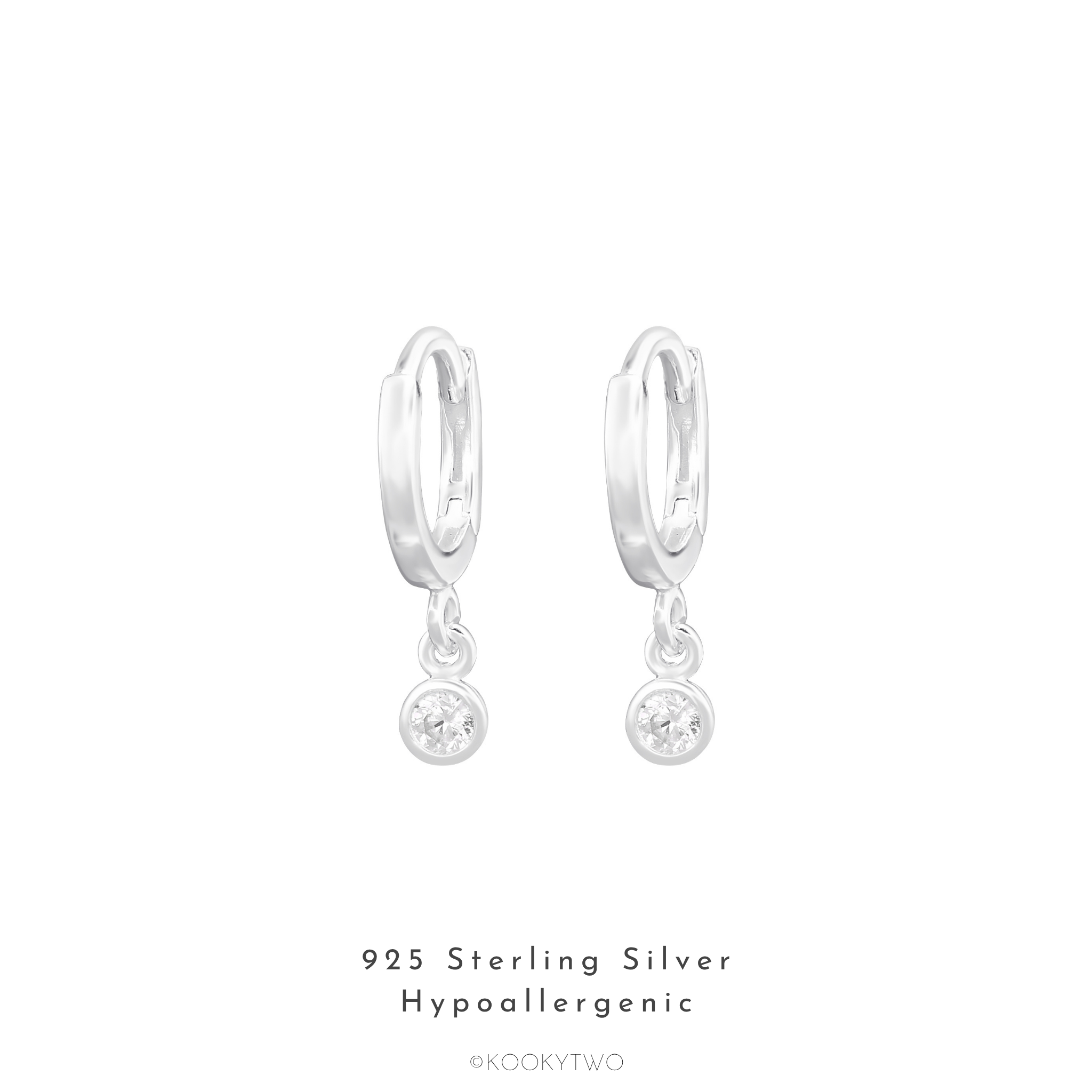 Mini Silver Hoops with Crystal Drop