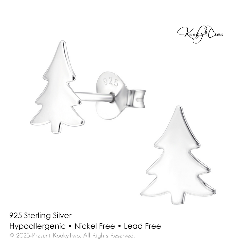 Sterling silver christmas tree earrings, hypoallergenic so kind to ears. Chritmas earring stocking filler gift for her.