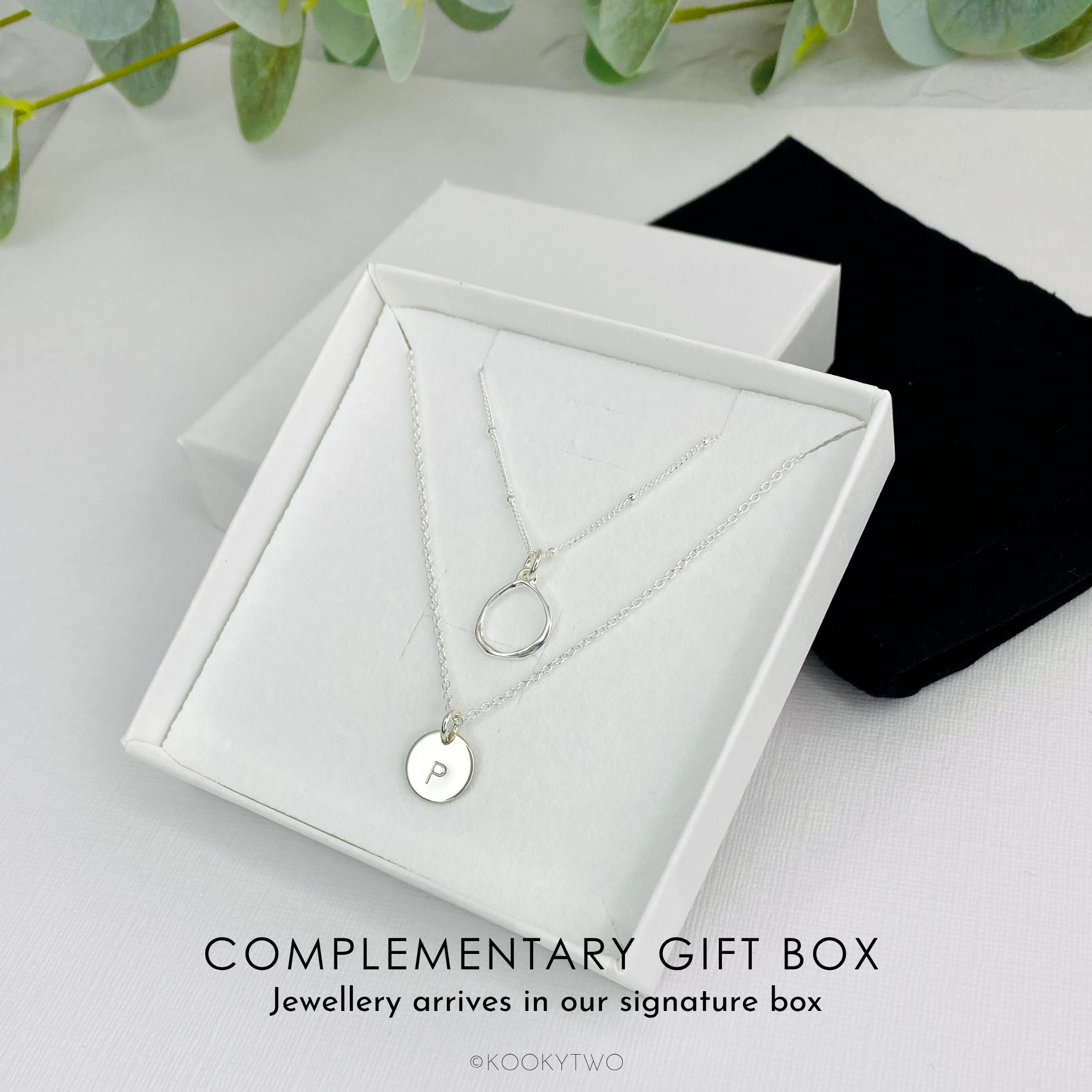 Silver Initial Disc Circle Necklace Set