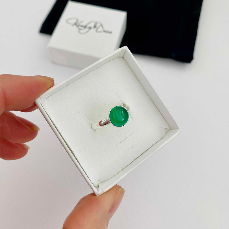 May birthstone ring gift for her with green stone. KookTwo.