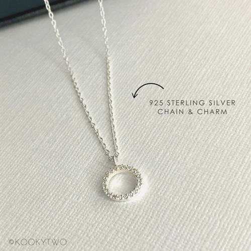 Sterling silver eternity circle charm necklace. KookyTwo.
