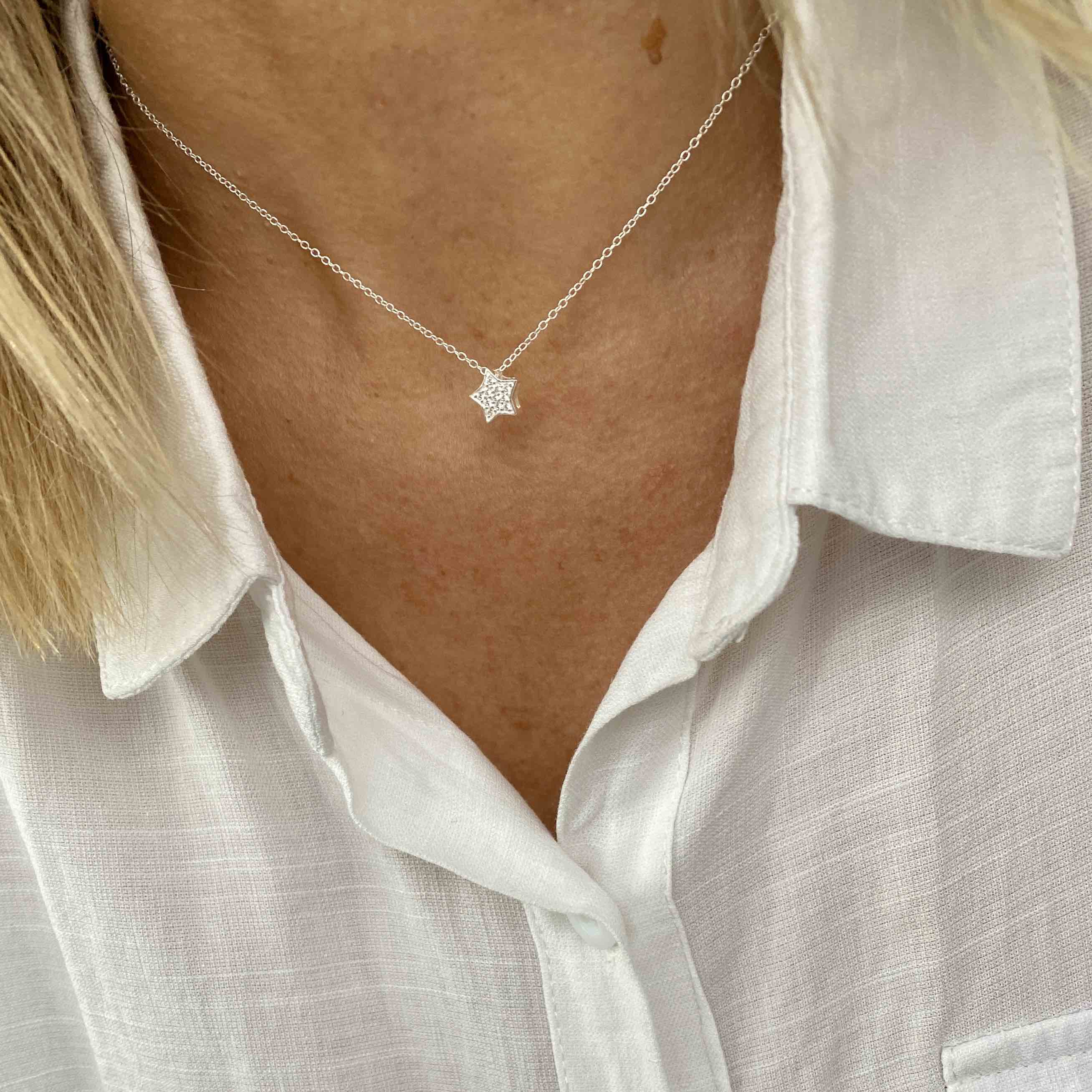 Silver Sparkle Star Necklace | Sterling Silver Star Necklace