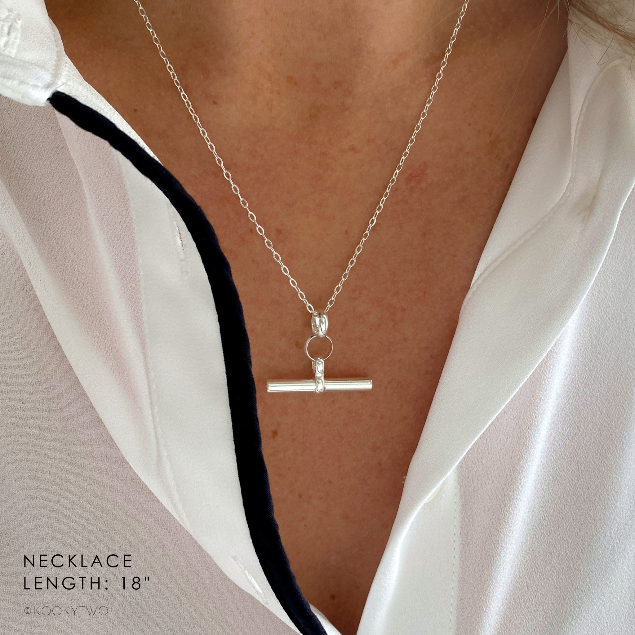 Sterling Silver T-Bar Necklace - Trace Link Chain