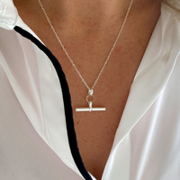 Sterling Silver T-Bar Necklace - Trace Link Chain