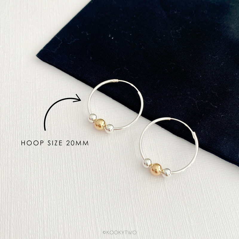 Silver and Gold Bead Sleeper Hoop Earrings