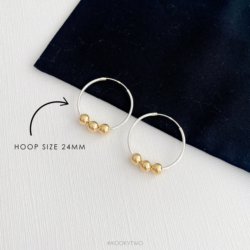 Silver and Gold Bead Sleeper Hoop Earrings