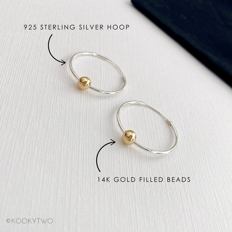 Silver Gold Bead Hoop Earrings