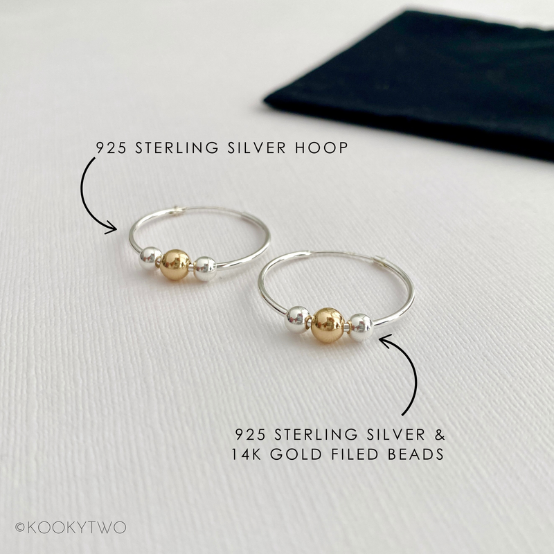 Silver and Gold Bead Sleeper Hoop Earrings