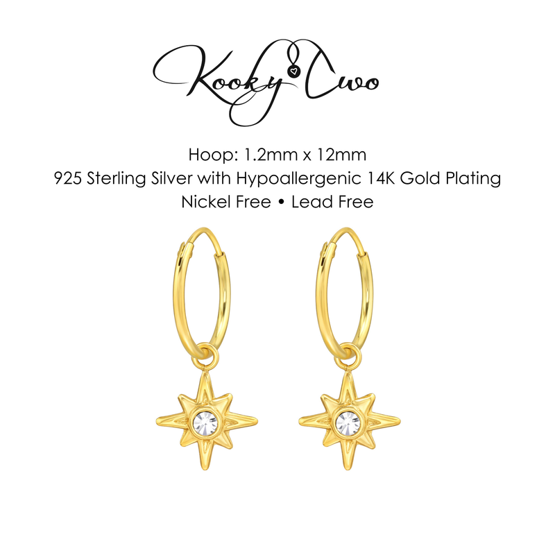 Gold North Star Hoop Earrings