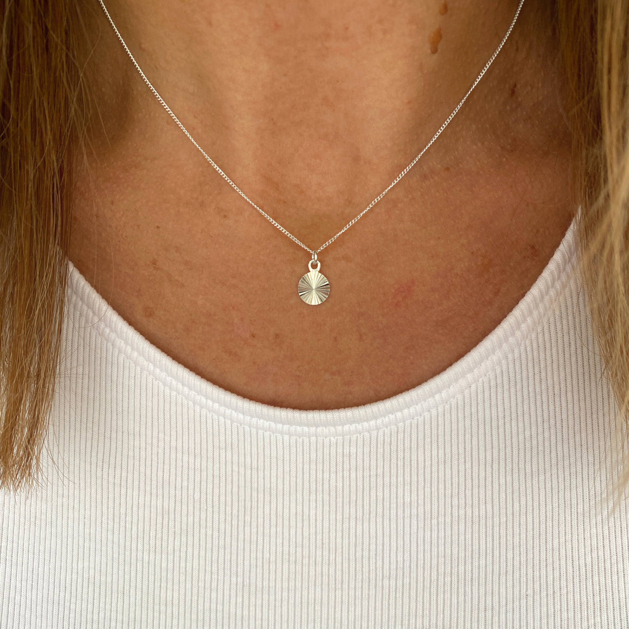 Sterling Silver Sparkle Disc Necklace