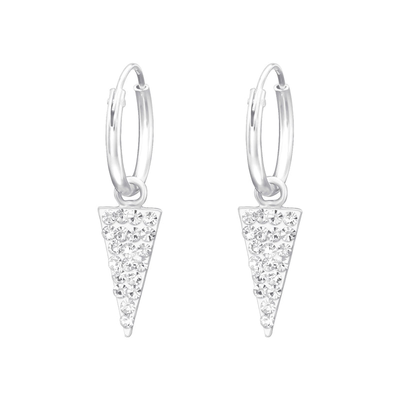 Silver Sparkle Triangle Drop Hoop Earrings