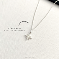 Sterling silver star necklace with a crystal star pendant on a white background, labeled as curb chain 925 sterling silver.