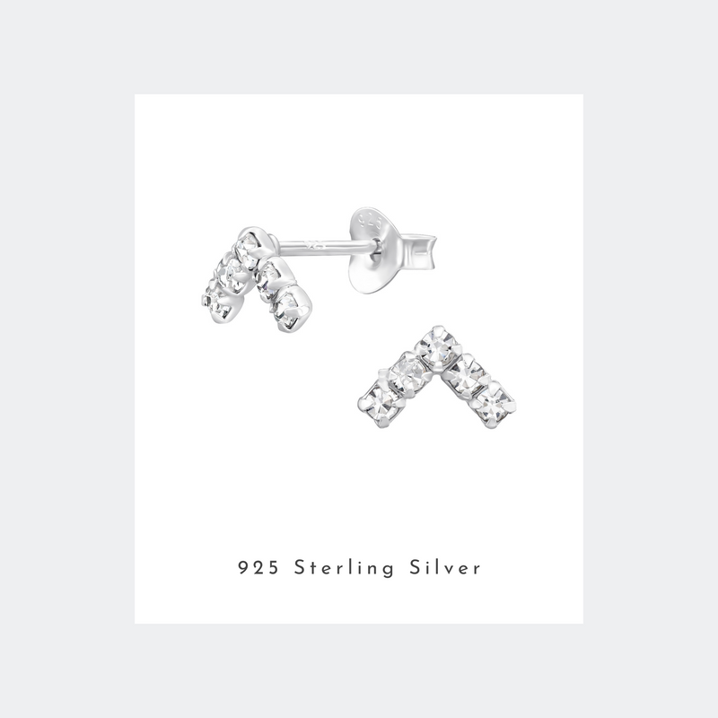 Point style crystal earrings in sterling silver. KookyTwo.