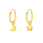 Gold Mini Star and Moon Hoop Earrings