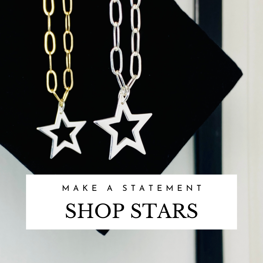 Star jewellery designs. Statement star pendant necklaces. Sterling silver star necklaces. Mixed metal star necklace. Chunky star necklaces for women.