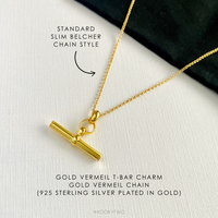 Gold hanging T-bar pendant necklace, a statement t bar in a  timeless and classic style. KookyTwo.