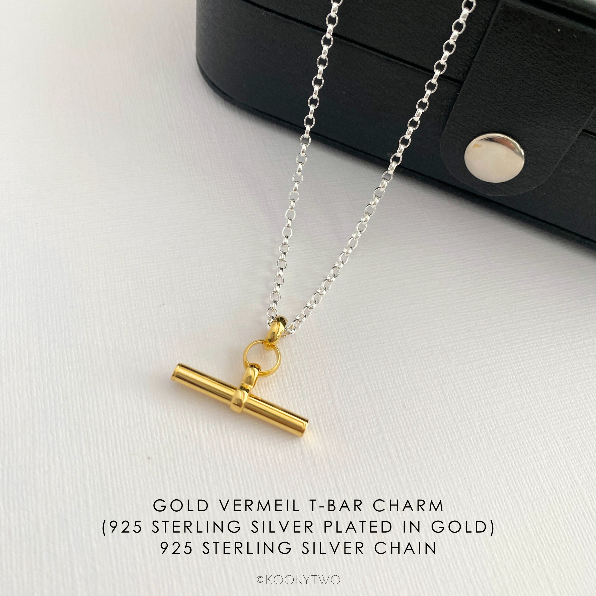 Mixed Metal Silver & Gold T-Bar Necklace