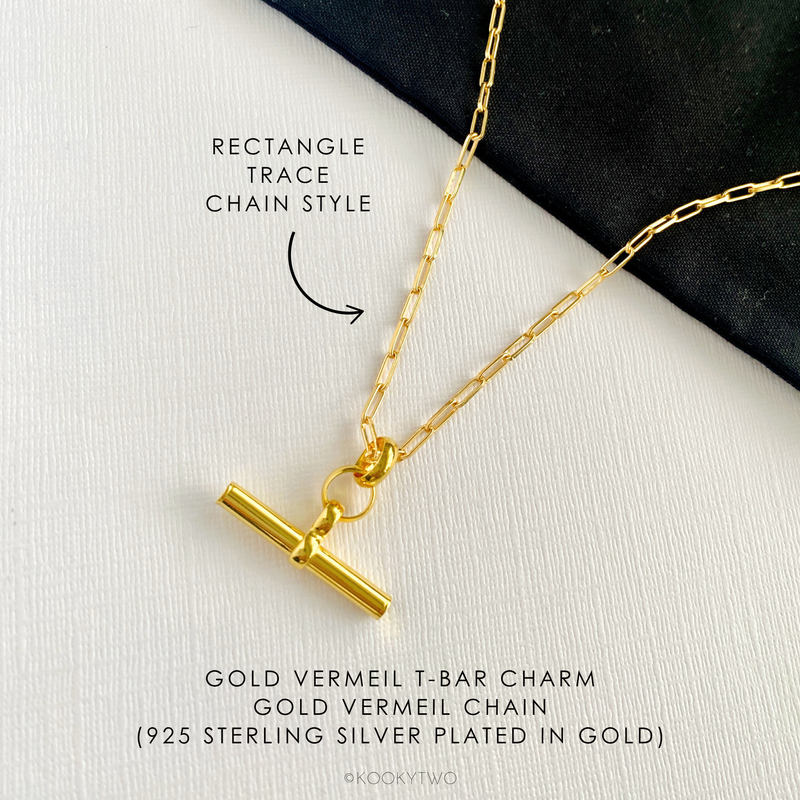 Image of gold chunky T-bar necklace, perfect necklace for layering with other necklaces from your collection. KookyTwo.