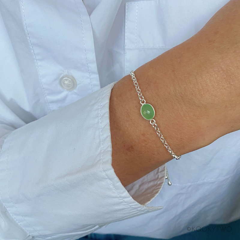 Silver Chrysoprase Gemstone Chain Bracelet